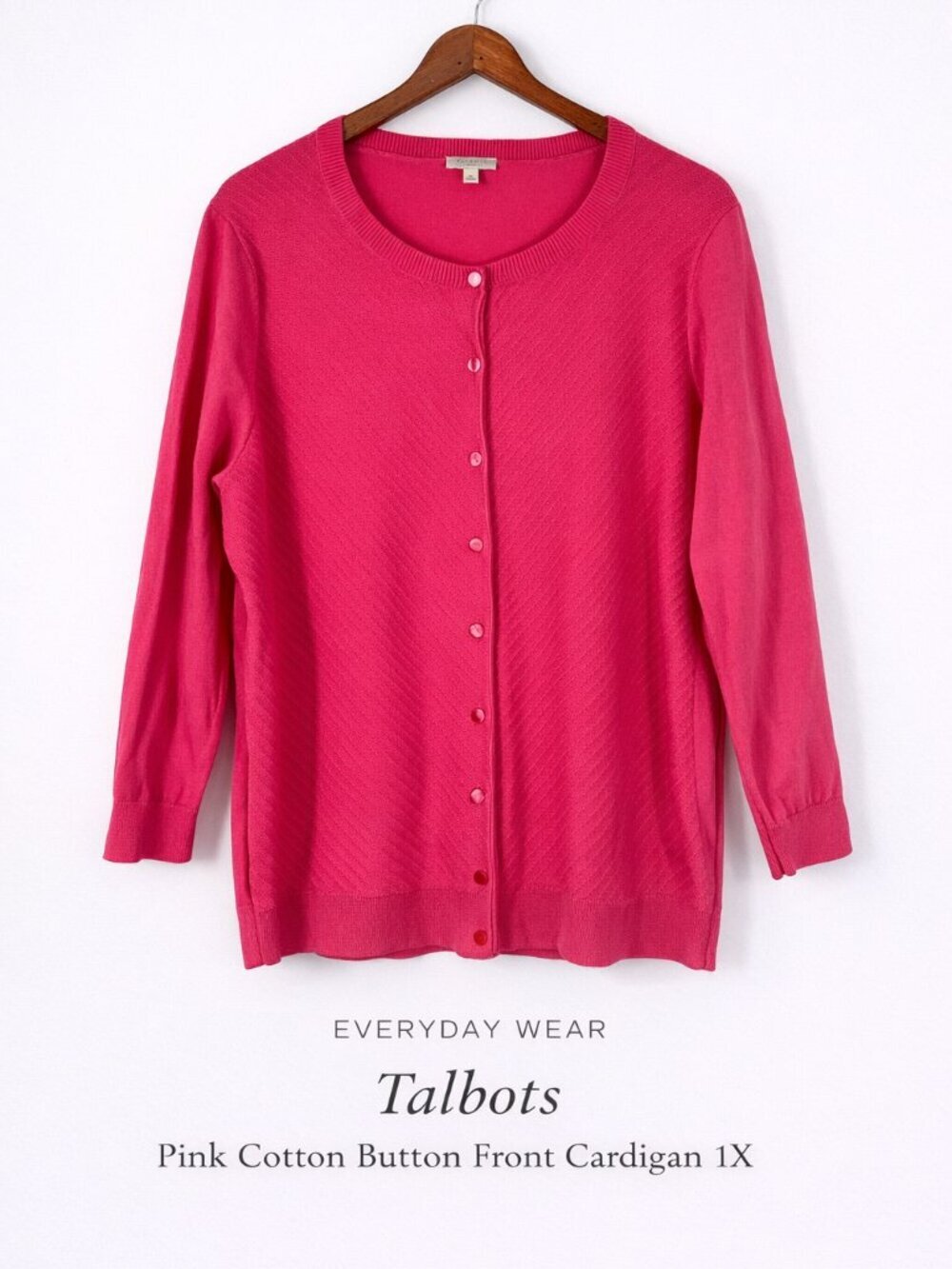 Talbots Pink Cotton Cardigan 1X Button Front Preppy Classic Sweater